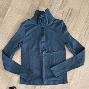 Athleta Charcoal Button-Down Turtleneck Shirt